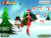 The Disney Princess Pocahontas in a stylish and festive Christmas outfit, with her hair flowing, ready for a winter holiday celebration.