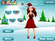 The Disney Princess Merida with her iconic red hair, smiling in a brand new, stylish Christmas holiday dress and accessories, ready for a winter ball.