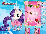 The cute unicorn pony Rarity from My Little Pony, styled in a brand new, elaborate, and adorable dressup outfit with accessories.