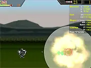Mech Ops online game screenshot showing a large combat robot (mech) firing lasers at multiple enemy vehicles attacking from both sides of the screen
