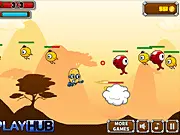 Super Action Adventure game screenshot showing a team of heroes fighting a large, cartoonish villain in an urban environment, free online superhero game