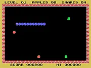 Snake Plissken free online retro game screenshot showing the snake, apples, and old-style computer graphics