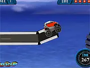 Crazy Driving game free online, showing a vehicle balancing precariously on an unstable stunt ramp