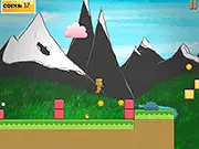 On the Way online game screenshot, character avoiding fire dropping from the sky, collecting coins, free platformer game