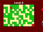 Screenshot of D.A.M.N. Puzzle game showing a red block on a simple grid trying to reach a marked exit square among several static black blocks