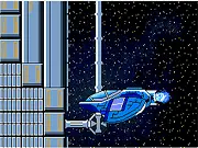 A hero figure running past laser turrets and grabbing a keycard in the dynamic, genre-switching action game MutaStorm online