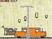 Screenshot of the Home Sweet Halogen online game showing the player character navigating a unique platform environment to collect a glowing lightbulb. Play free fast-paced arcade game.