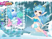 Snow Fairy dress-up game screenshot showing a cute winter fairy character with snowy wings and sparkling dress options
