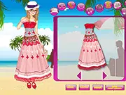 The main screen of the Beach Summer Fashion online game, showing a young girl modeling a stylish summer bikini and accessories.