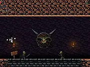Mo' Mentum: The Burrow free online game screenshot, gravedigger Mo' Mentum in a dark, skeleton-filled cave