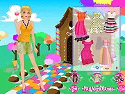 A girl holding a large lollipop, dressed in a colorful and stylish outfit in the Lollipop Girl Dressup game, play free online on PlayArcadeHub