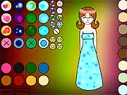 Screenshot of Gown Dress Up game showing a female character trying on an elegant, long evening gown