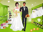 Bride and groom standing next to each other, showing a styled autumn wedding dress in the Wedding Autumn Dressup game, play free online