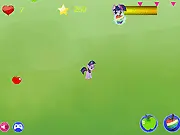 Twilight Sparkle Apple Harvest free online game screenshot showing Twilight Sparkle running across a field collecting golden apples