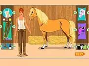 A styled girl next to her beautiful horse in the Girl with Horse Dressup game, play free online on PlayArcadeHub