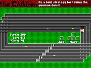 Feed the Children Race free online pixelated running game screenshot, showing two racers on a minimalist track, racing to the finish line