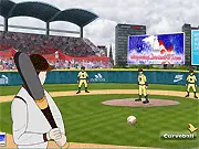 Baseball Flash online game, batter swinging at a pitch to hit a homer