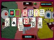 SpongeBob Squarepants Solitaire gameplay screen showing rows of playing cards on a fun, underwater background featuring SpongeBob and Patrick.