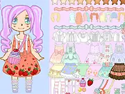 Sweet Lolita Dress Up free online game screenshot, character wearing a pink dress with ruffles, bows, and a bonnet, cute fashion game