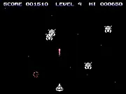 Screenshot of Restless II, retro green screen graphics from the TI-99/4A computer, classic alien shooter game online