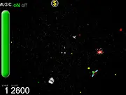 Screenshot of Gyrustakee space shooter game showing a player's ship firing lasers at hostile alien entities in deep space.