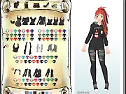 Screenshot of Rebel Girl Dress Up online game showing a girl with edgy clothes, tattoos, and a fierce hairstyle