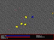 Pilot Arena space shooter game screenshot showing an upgraded starship fighting waves of enemy aircraft in an arcade-style arena, play free online