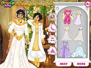 Disney Crossdress Wedding free online dress up game screenshot featuring Disney princes in wedding gowns