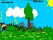 Screenshot of the Dondo game showing a simple character figure against an abstract background, with on-screen instructions related to movement and shouting.