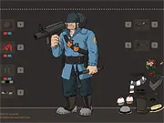 Screenshot of the Team Fortress 2 Dress Up game featuring the Soldier and the Scout side-by-side, both wearing custom hats and holding their signature weapons.