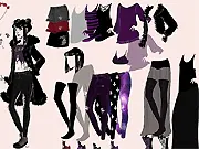 Offelia - Dress Up game screenshot showing a goth chic character in a black velvet dress and dark makeup