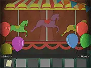 Freak Show game screen showing a dark, mysterious room within a circus or carnival, featuring a single clue or item on a table.