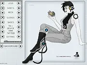 Screenshot of Portal Chell Dress Up game, showing the character Chell with an orange jumpsuit and portal gun in a character creator interface