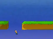 Plumet game screen showing a character running down simple platforms while being chased by a deadly red line from the bottom.