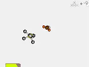 The character shooting a group of small, mechanical enemy robots in the free online game Walking Bots