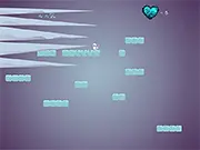 Screenshot of Ice Gloss Cave online showing a character jumping across slippery ice platforms while avoiding a spike trap, challenging free platformer game