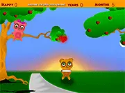 Sandra Love online game screenshot, a bear bouncing a heart to track months in a relationship, free arcade game on PlayArcadeHub