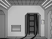 Extraction virtual reality escape game screenshot showing a minimalist, futuristic environment with a digital cube, point-and-click puzzle.