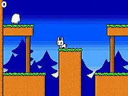Tiny Easter Dash free online game screenshot featuring a small bunny collecting a colorful egg and dodging a spiked enemy