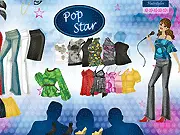 Pop Star Idol Dress Up game screen, showing an aspiring singer on stage in a glamorous outfit, ready for her contest, playing a free online fashion dress-up game on PlayArcadeHub