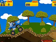 Augus Monster Truck free online game showing a large truck driving over a bumpy, off-road track, collecting stars.