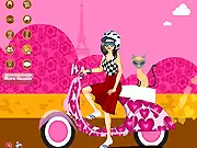 Paris Scooter Fashion free online dress up game screenshot showing girl and cat on a scooter