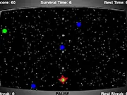 Space Bomb online game screenshot showing a retro spaceship firing bombs at a large group of pixelated flying alien enemies.