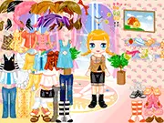 Screenshot of the Sweety Baby Dressup game showing a cute baby doll figure surrounded by colorful clothing options like hats, dresses, and shoes.