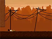 Afro Guy character running and shooting robots in the futuristic city setting of the Scrap Journey game