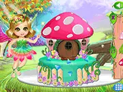 Fantasy House Design Cake free online game, decorated cake resembling a fairy house with candy windows and frosting on PlayArcadeHub