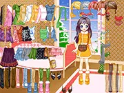 Screenshot of the Thirteen Winter Fashion dress-up game showing a female character dressed in a stylish, layered winter coat and scarf, ready for the cold weather.