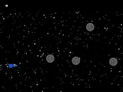 Rocket ship defending itself from a dense field of asteroids in the Asteroid Runner online game
