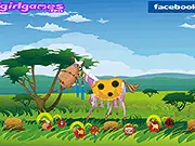 Handsome Little Pony Dress Up free online game featuring a brown pony with a rainbow mane and accessories