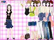 Screenshot of Beautiful Party Looks dress up game showing a girl model in a sparkling evening gown with accessories and various clothing options around her